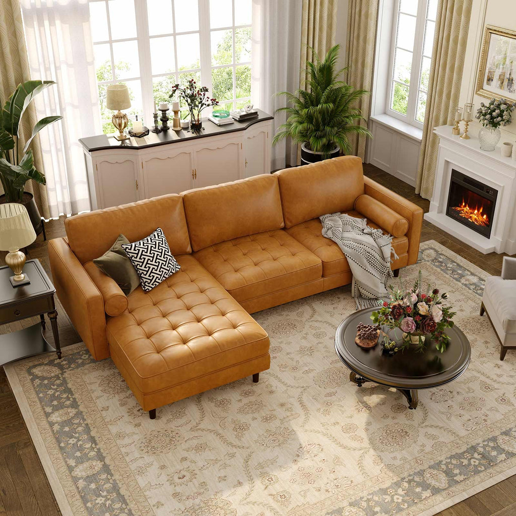 3-Seat L-Shaped Sectional Sofa Couch for Living Room-Brown