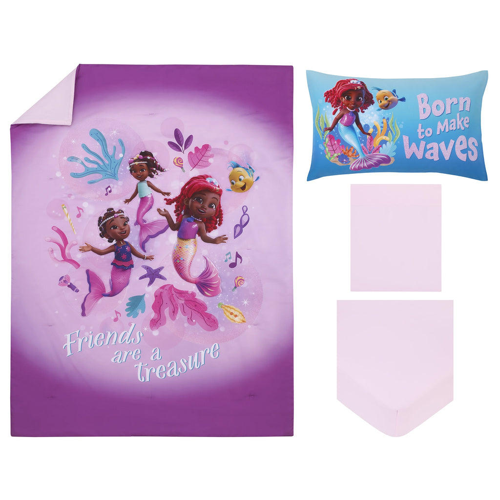 Junior Ariel Pink and Aqua Friends Are A Treasure 4 Piece Toddler Bed Set