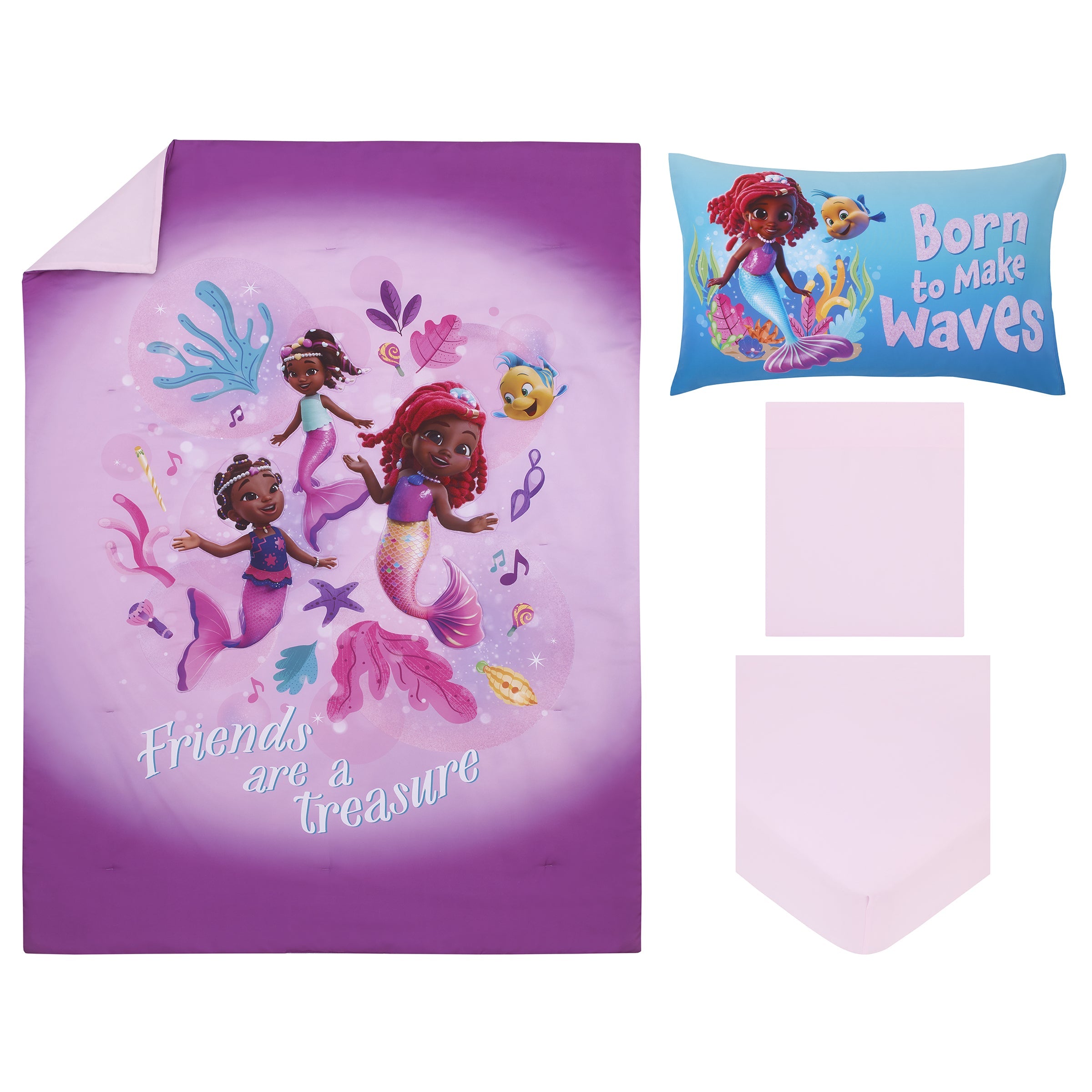 Junior Ariel Pink and Aqua Friends Are A Treasure 4 Piece Toddler Bed Set
