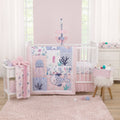 Mermaid Lagoon Pink, Blue and White Undersea Friends, Fish, Coral, Jellyfish and Starfish 4 Piece Nursery Crib Bedding Set - Comforter, 100% Cotton Fitted Crib Sheet, Crib Skirt, and Storage Caddy