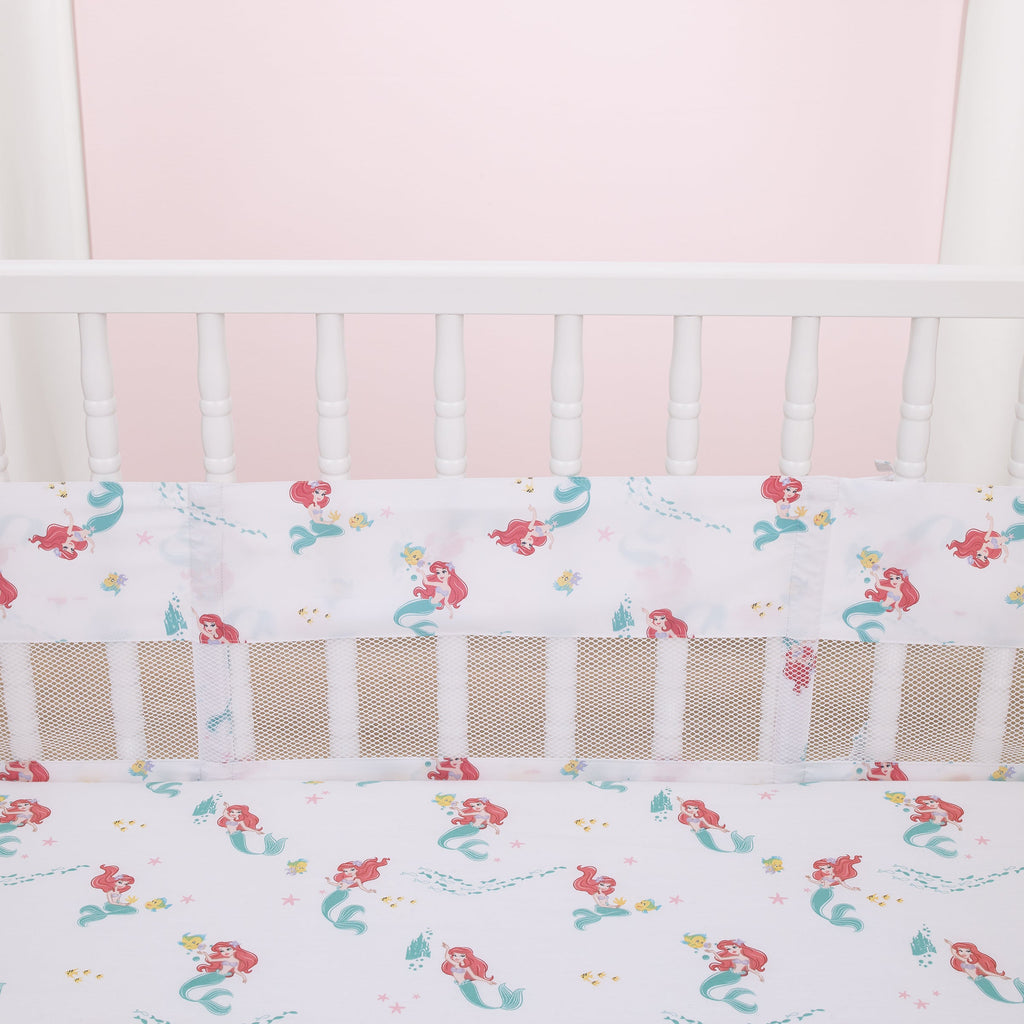 Ariel Watercolor Wishes Aqua, White, and Orange Crib Liner