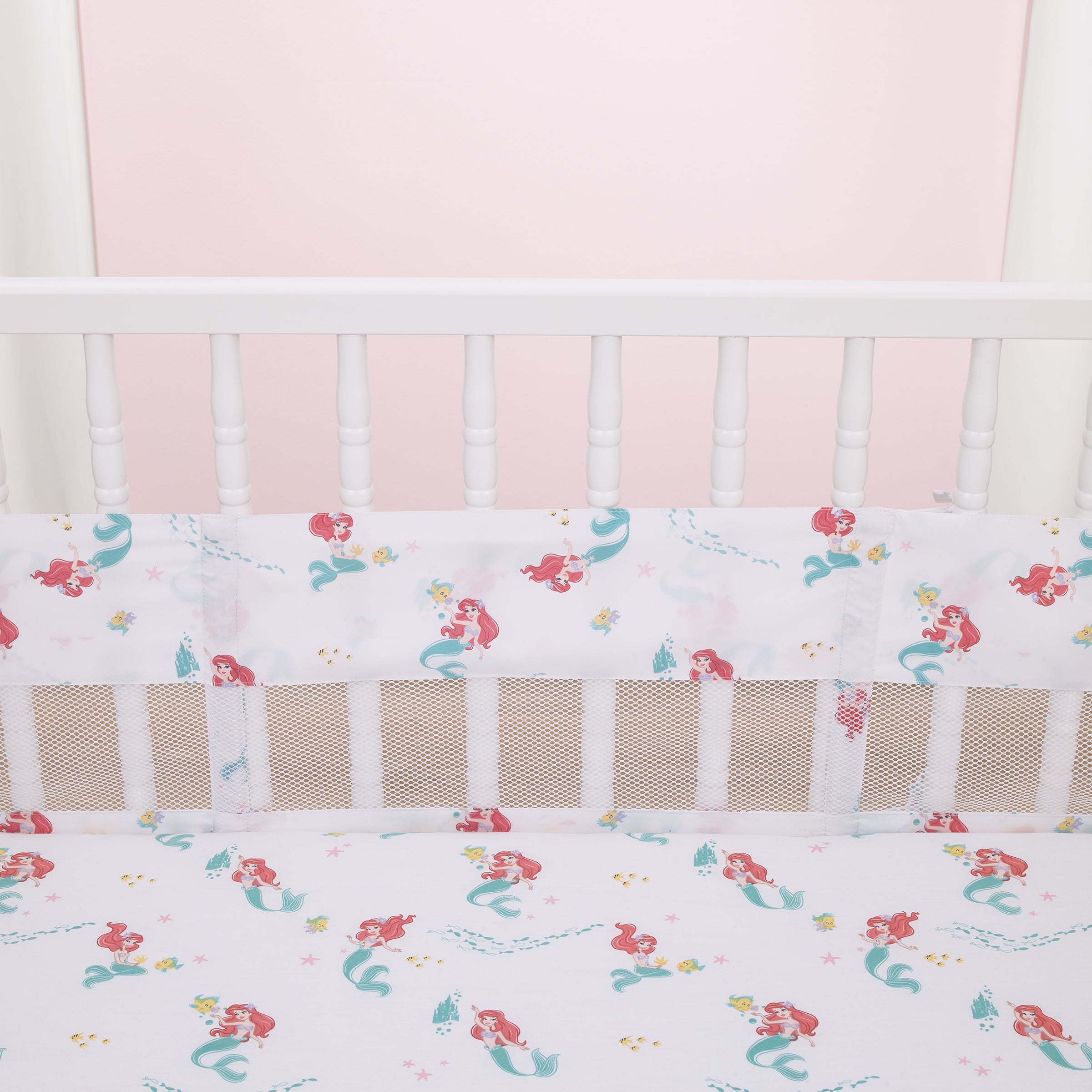 Ariel Watercolor Wishes Aqua, White, and Orange Crib Liner