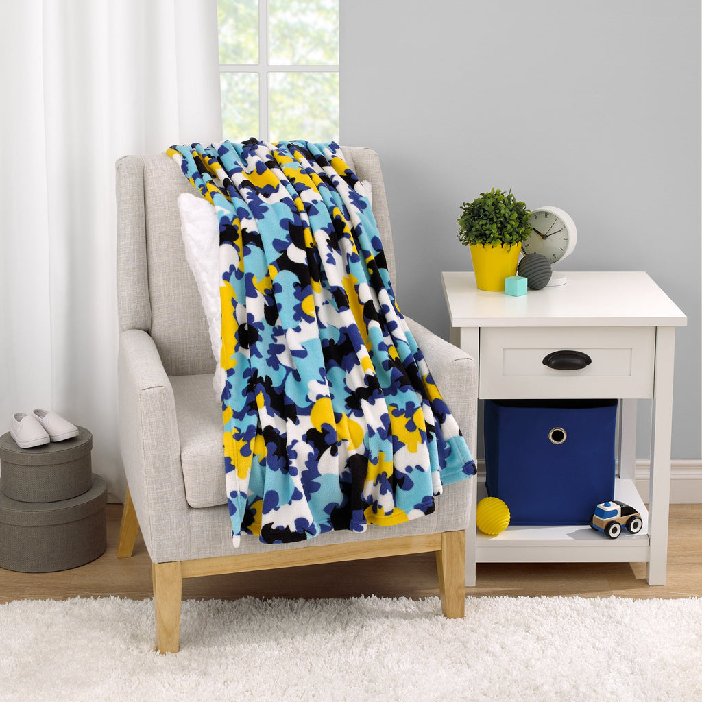 Batman The Caped Crusader Light Blue, Navy, Yellow and White Bat-Signal Super Soft Toddler Blanket