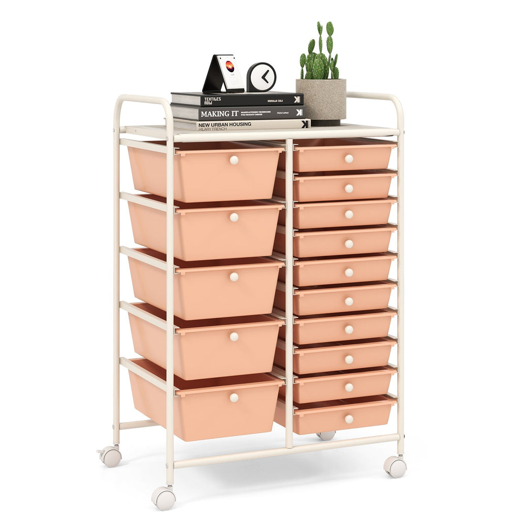 15-Drawer Utility Rolling Cart with Drawers Multi-Use Storage-Icecream Multicolor
