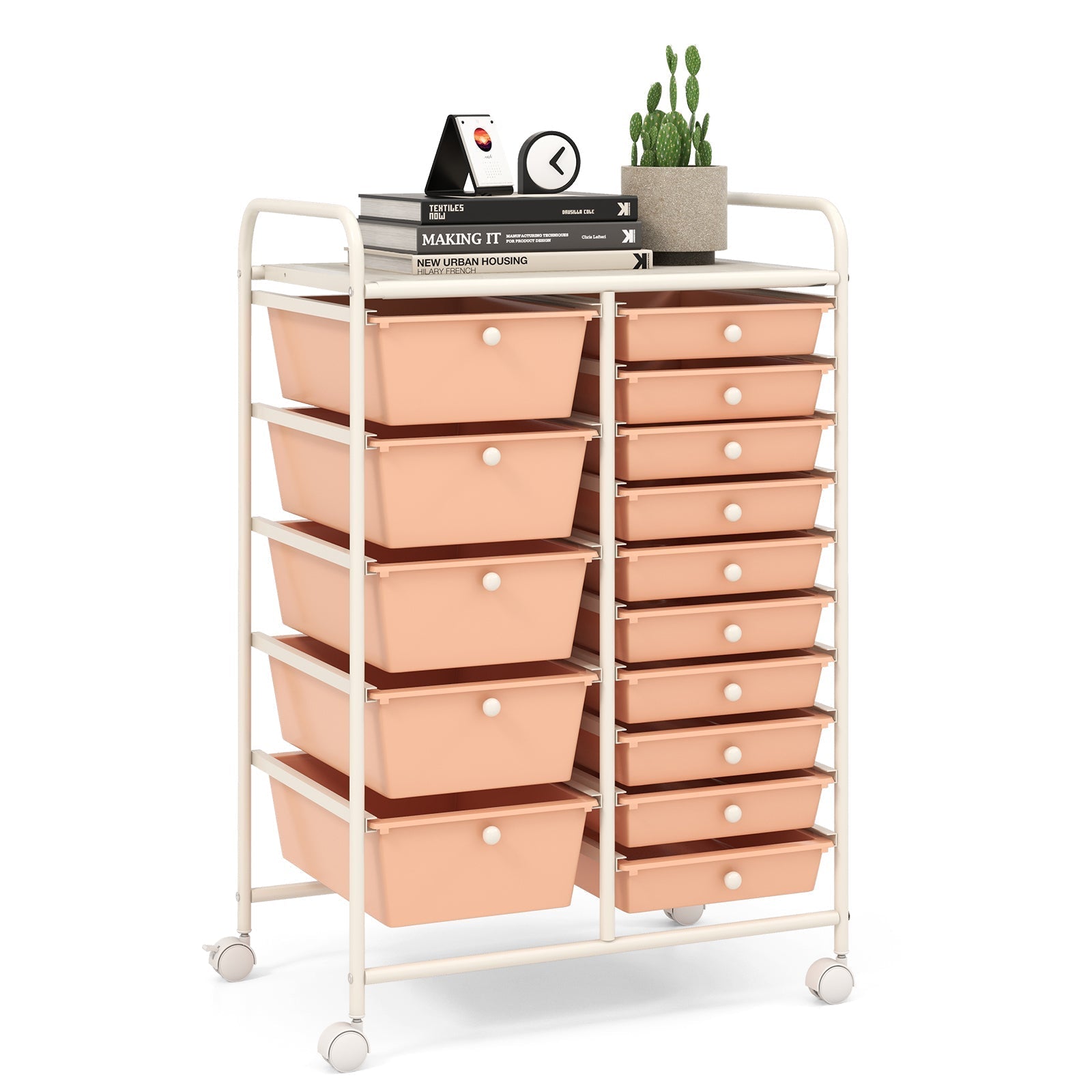 15-Drawer Utility Rolling Cart with Drawers Multi-Use Storage-Icecream Multicolor