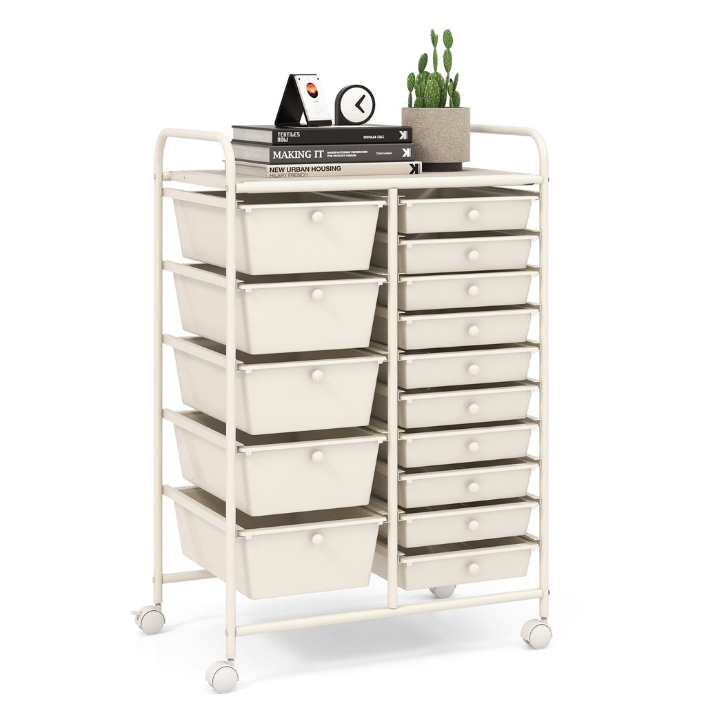 15-Drawer Utility Rolling Cart with Drawers Multi-Use Storage-Icecream Multicolor