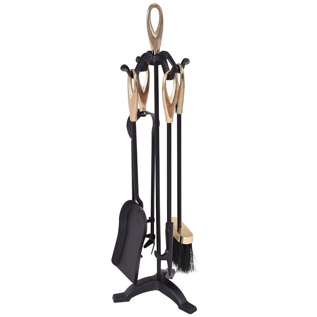 5 Pieces Rustic Heavy Duty Compact Wrought Iron Fireplace Tools Set