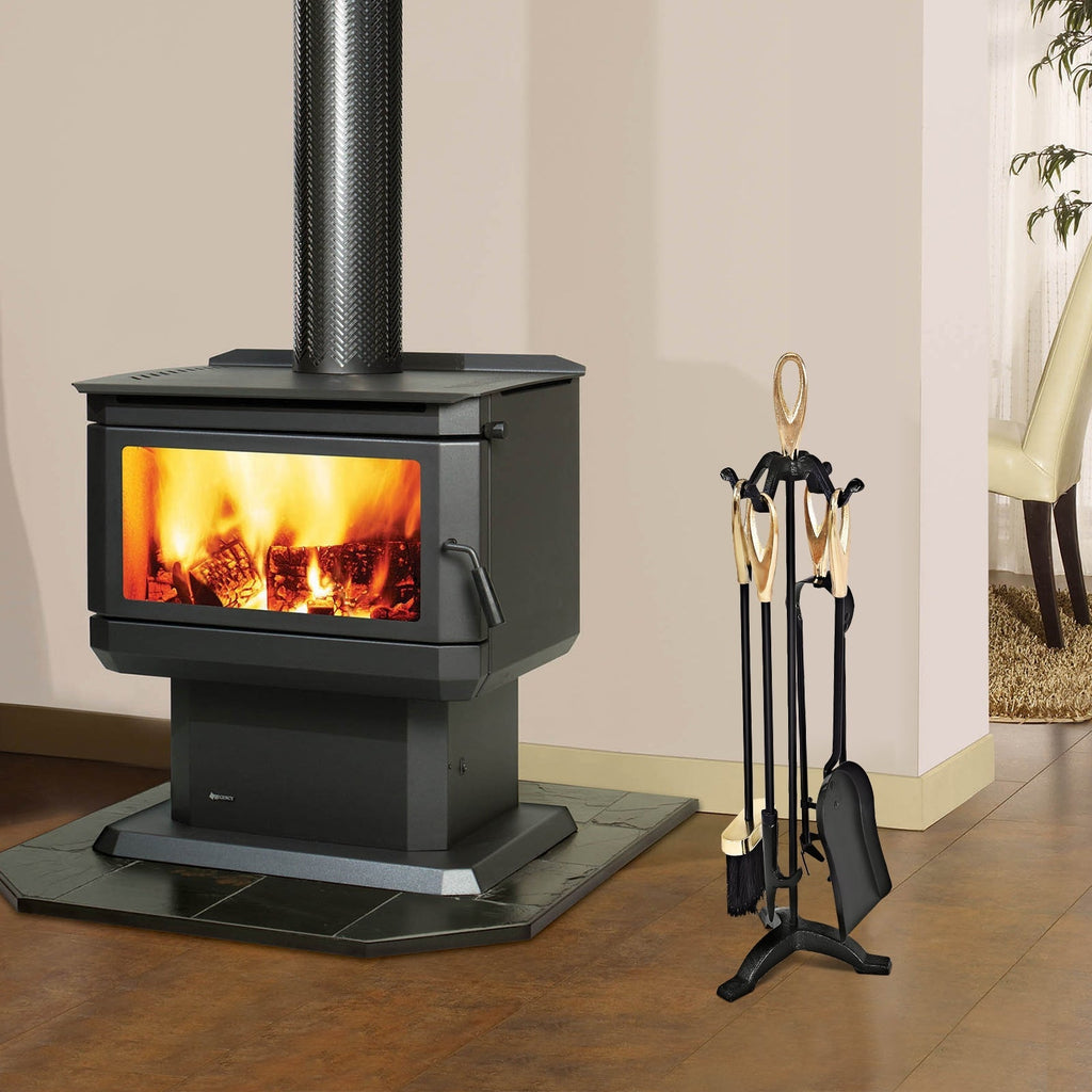 5 Pieces Rustic Heavy Duty Compact Wrought Iron Fireplace Tools Set