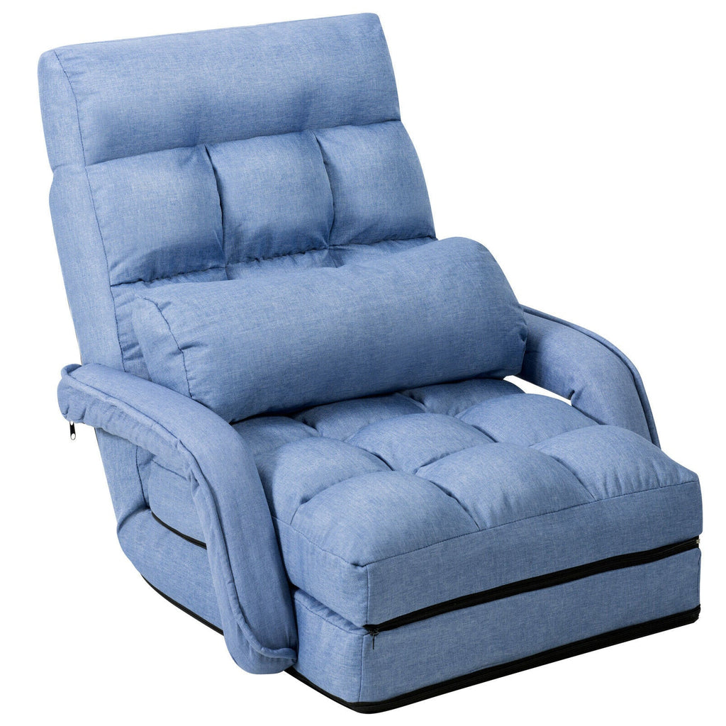 Folding Lazy Floor Chair Sofa with Armrests and Pillow