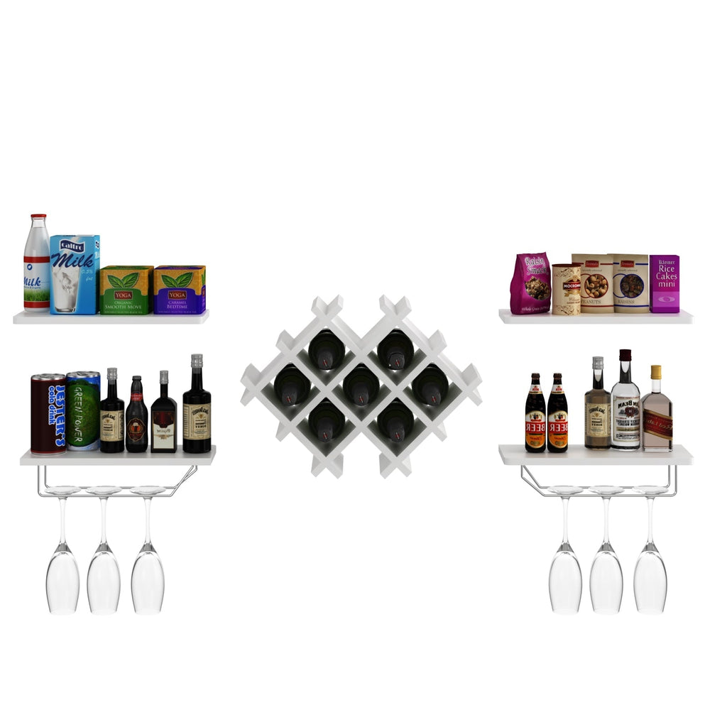Set of 5 Wall Mount Wine Rack Set with Storage Shelves