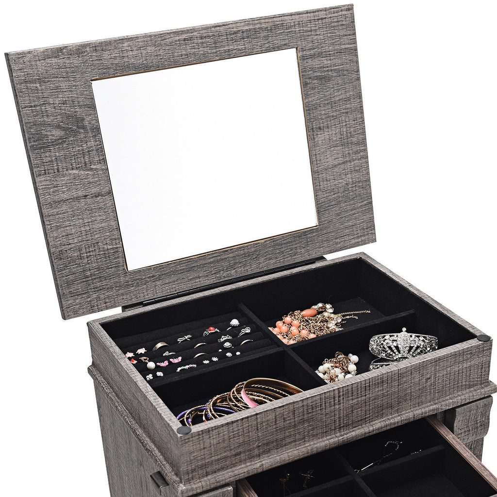 Standing Jewelry Cabinet Storage Organizer with Wooden Legs-Gray