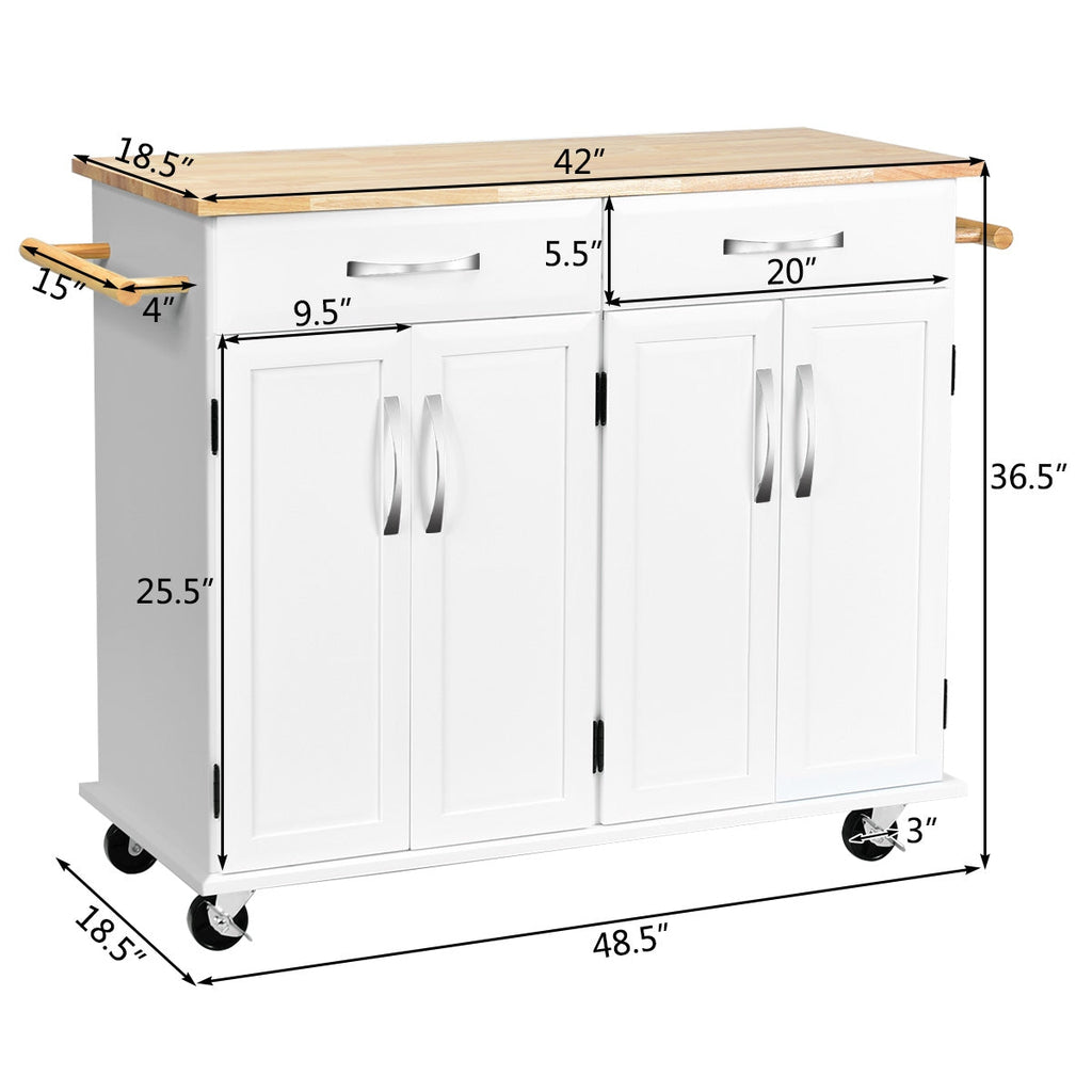 Wood Top Rolling Kitchen Trolley Island Cart Storage Cabinet