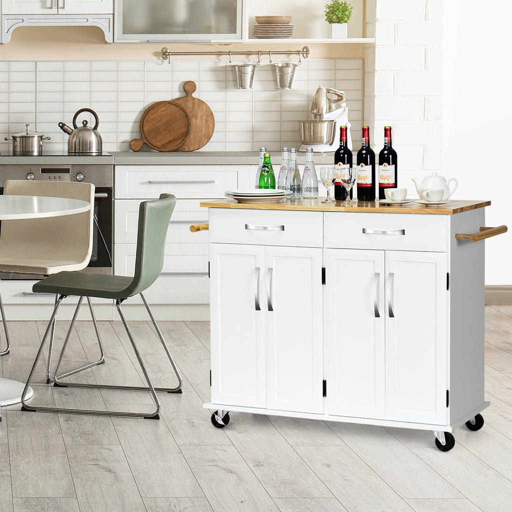 Wood Top Rolling Kitchen Trolley Island Cart Storage Cabinet