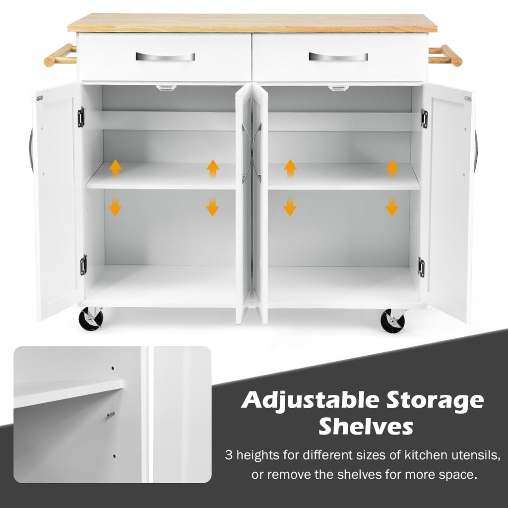 Wood Top Rolling Kitchen Trolley Island Cart Storage Cabinet