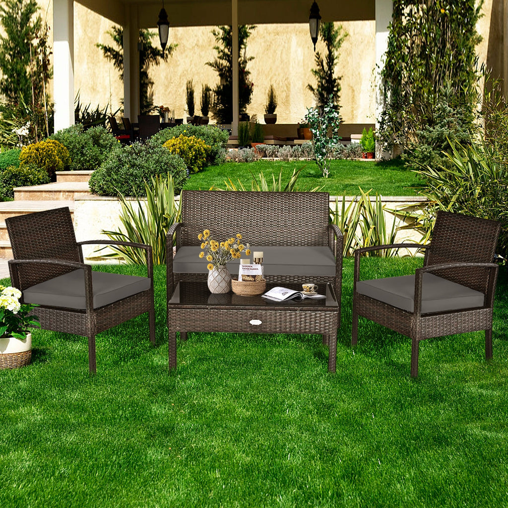 4 Pieces Patio Rattan Cushioned Furniture Set