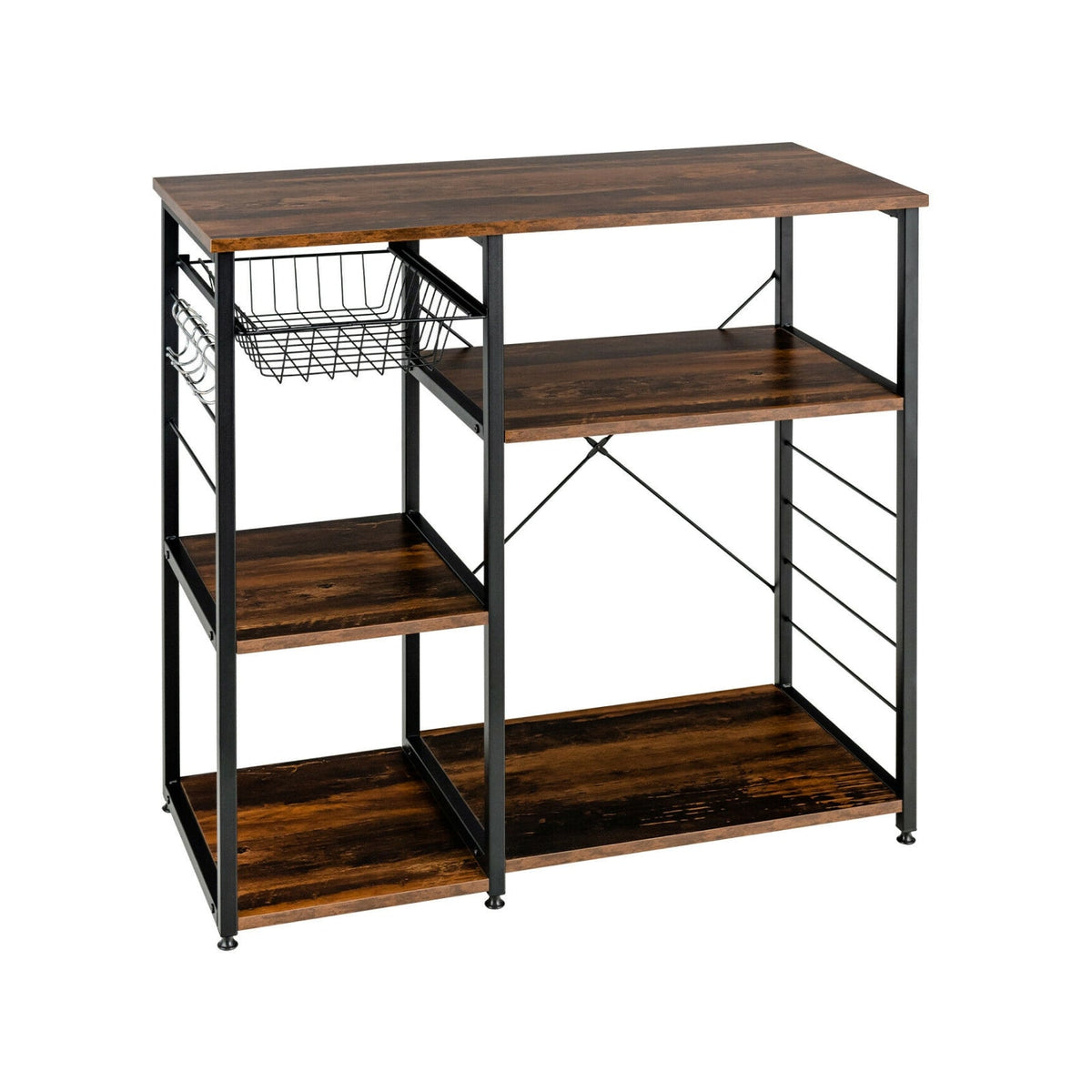 Industrial Kitchen Baker's Rack Microwave Shelf with 6 Hooks