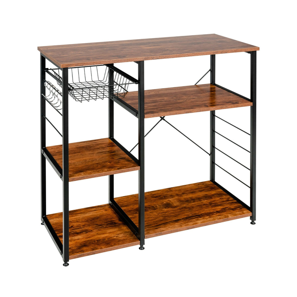 Industrial Kitchen Baker's Rack Microwave Shelf with 6 Hooks