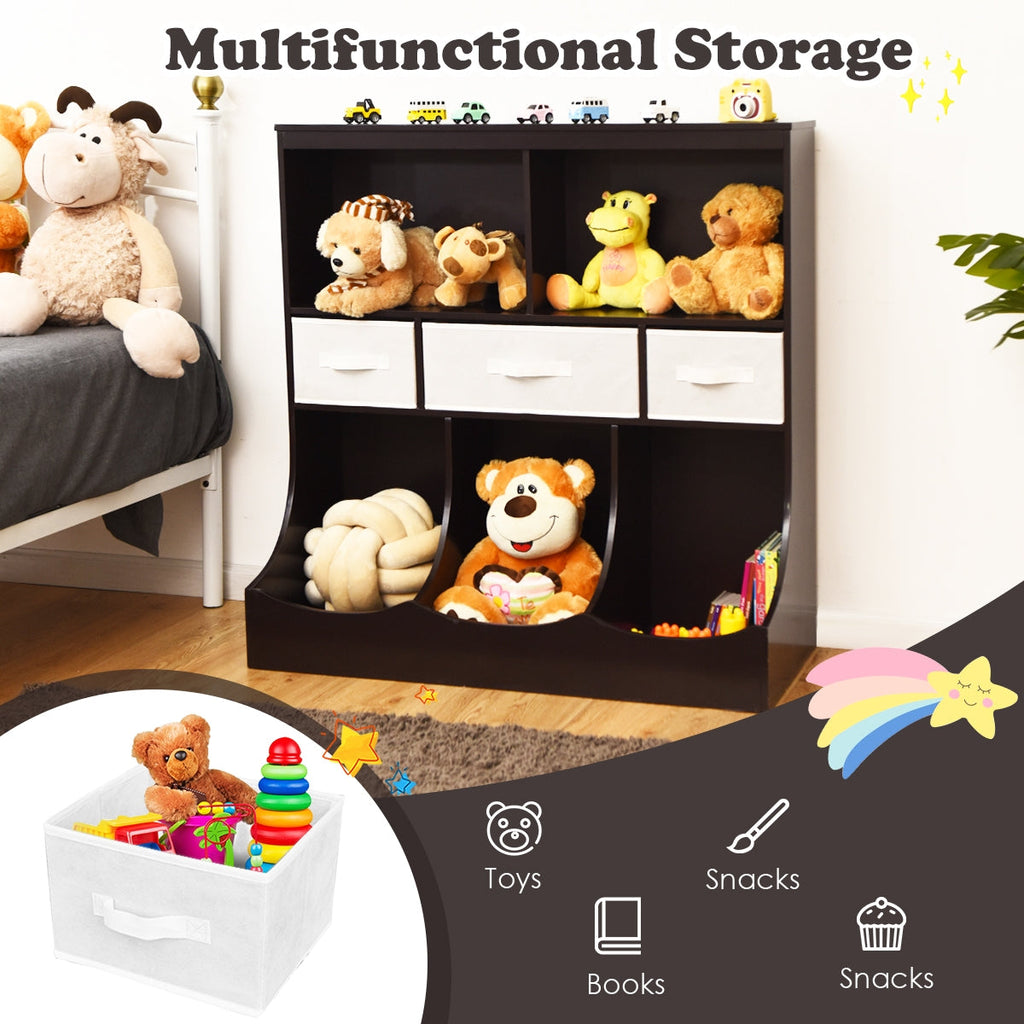 Freestanding Combo Cubby Bin Storage Organizer Unit W/3 Baskets