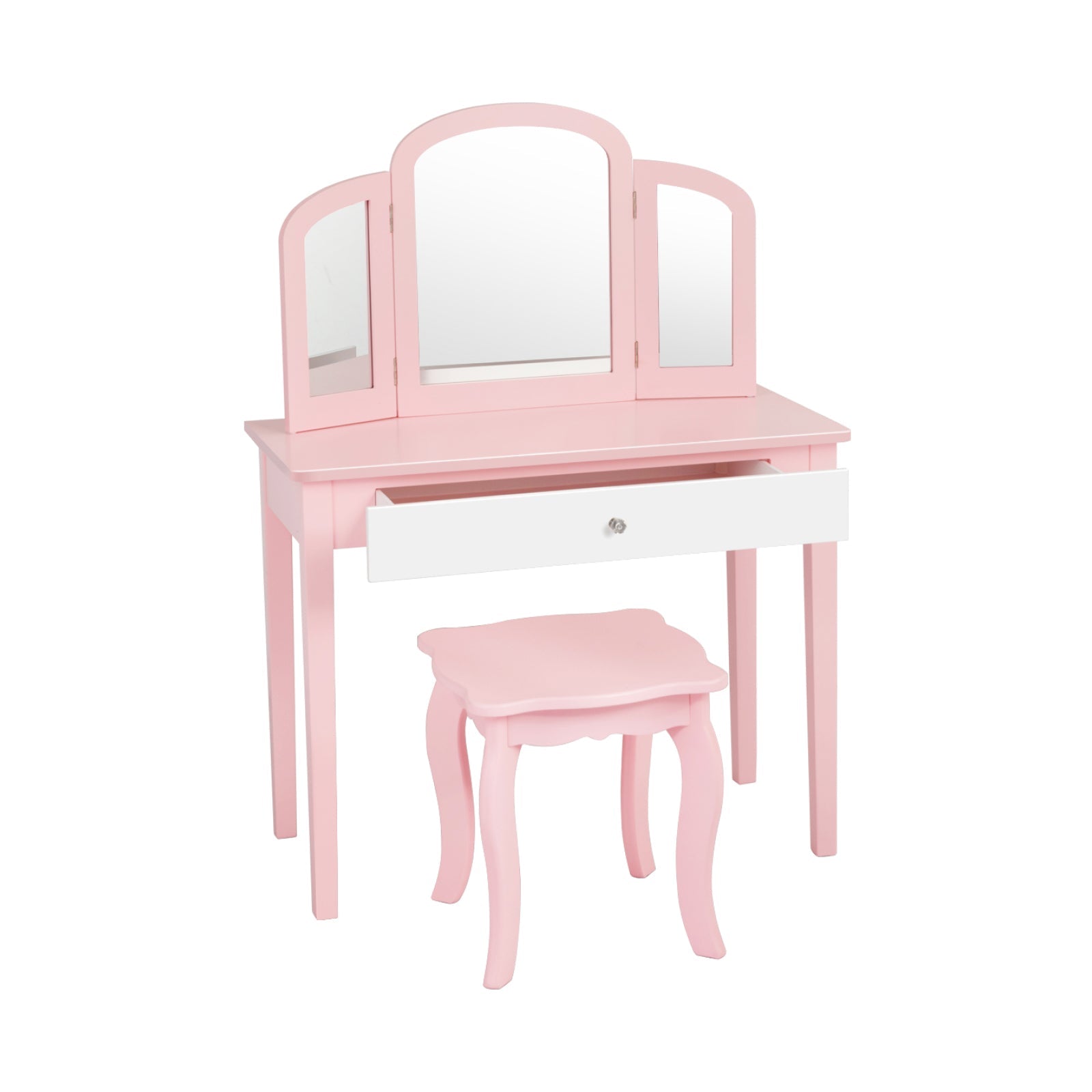 Kids Princess Make Up Dressing Table with Tri-folding Mirror and Chair