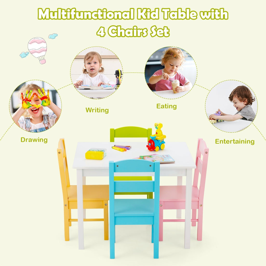5 pcs Kids Pine Wood Table Chair Set
