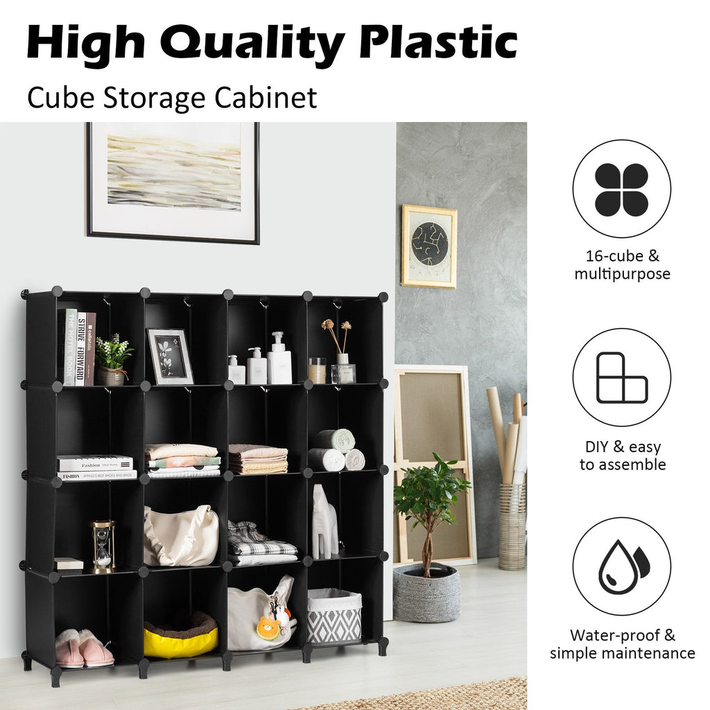 16 Cubes Plastic Storage Organizer with Rustproof Steel Frame-Black