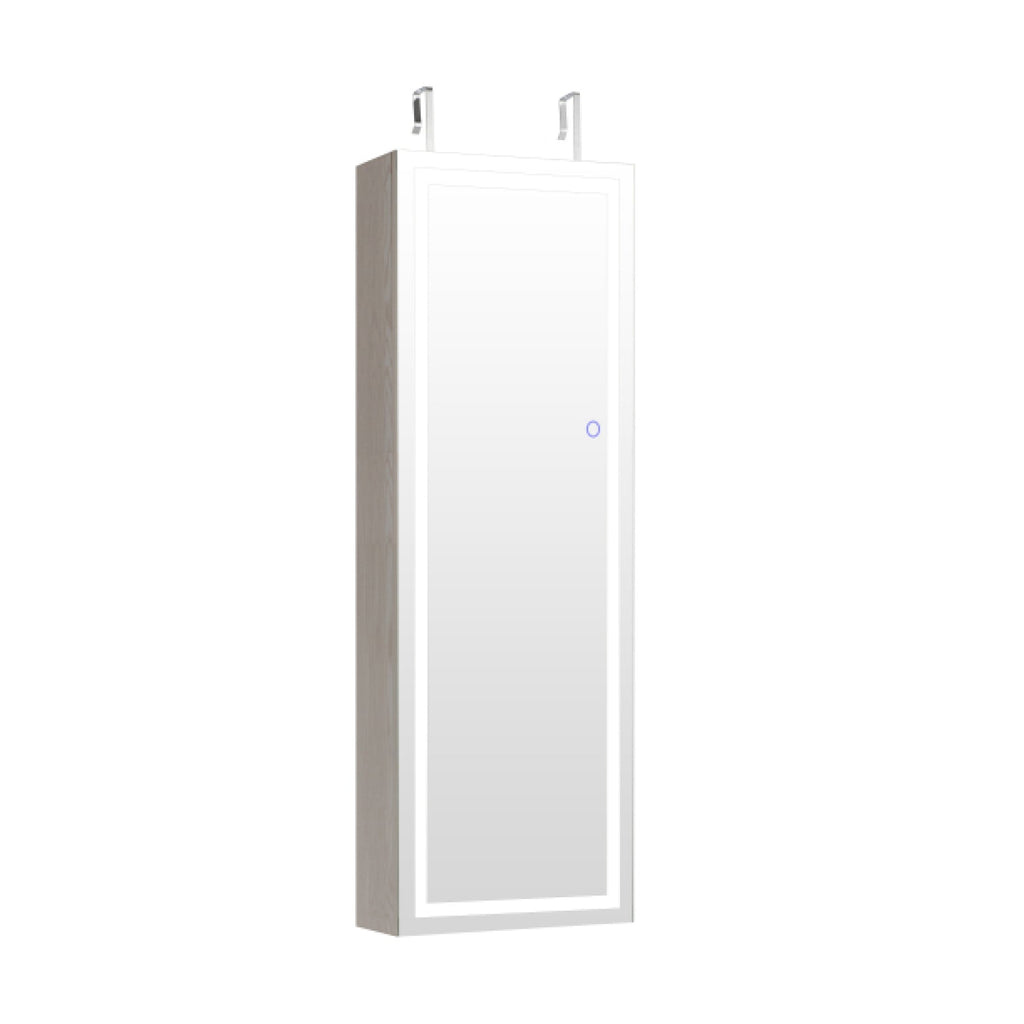 Mirrored Jewelry Armoire with Full Length Mirror and 2 Internal LED Lights