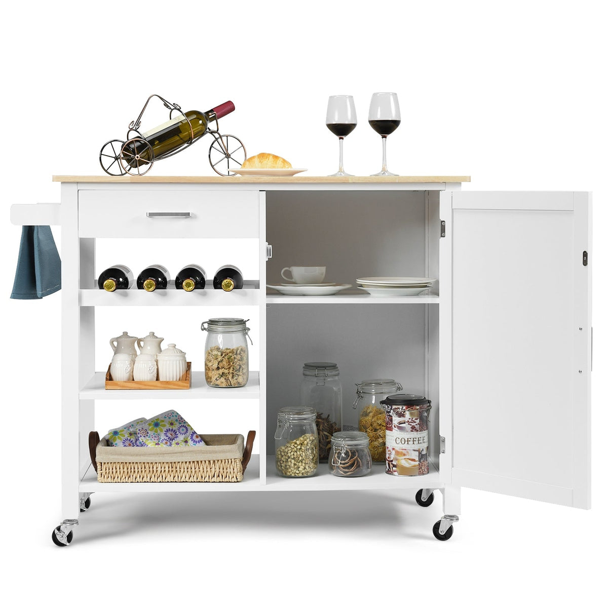 Kitchen Island Cart Rolling Serving Cart Wood Trolley