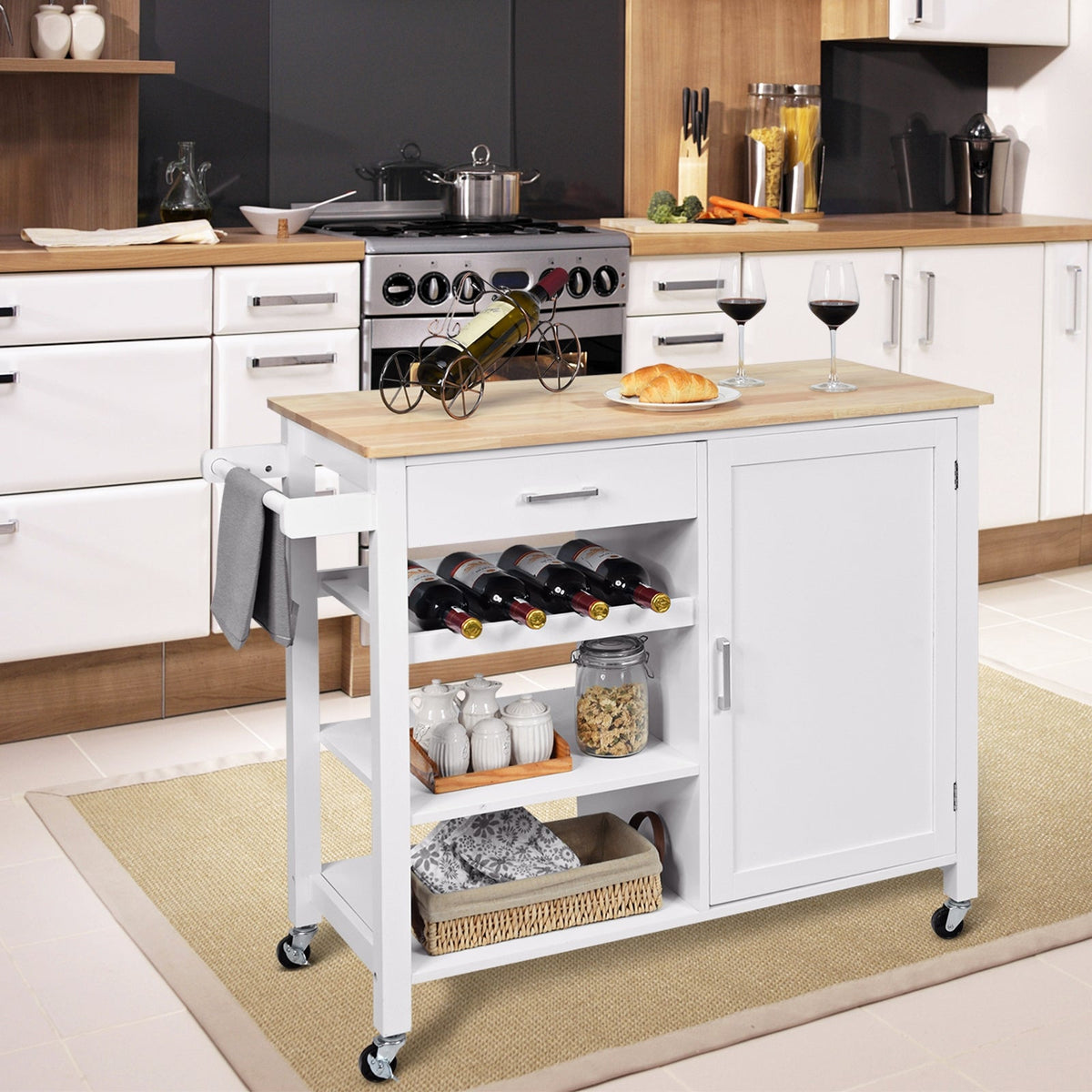 Kitchen Island Cart Rolling Serving Cart Wood Trolley