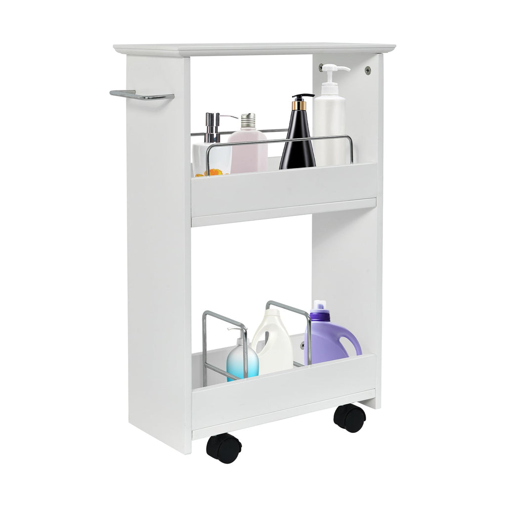 Slim Rolling 3-Tier Bathroom Mobile Shelving Cabinet wih Handle