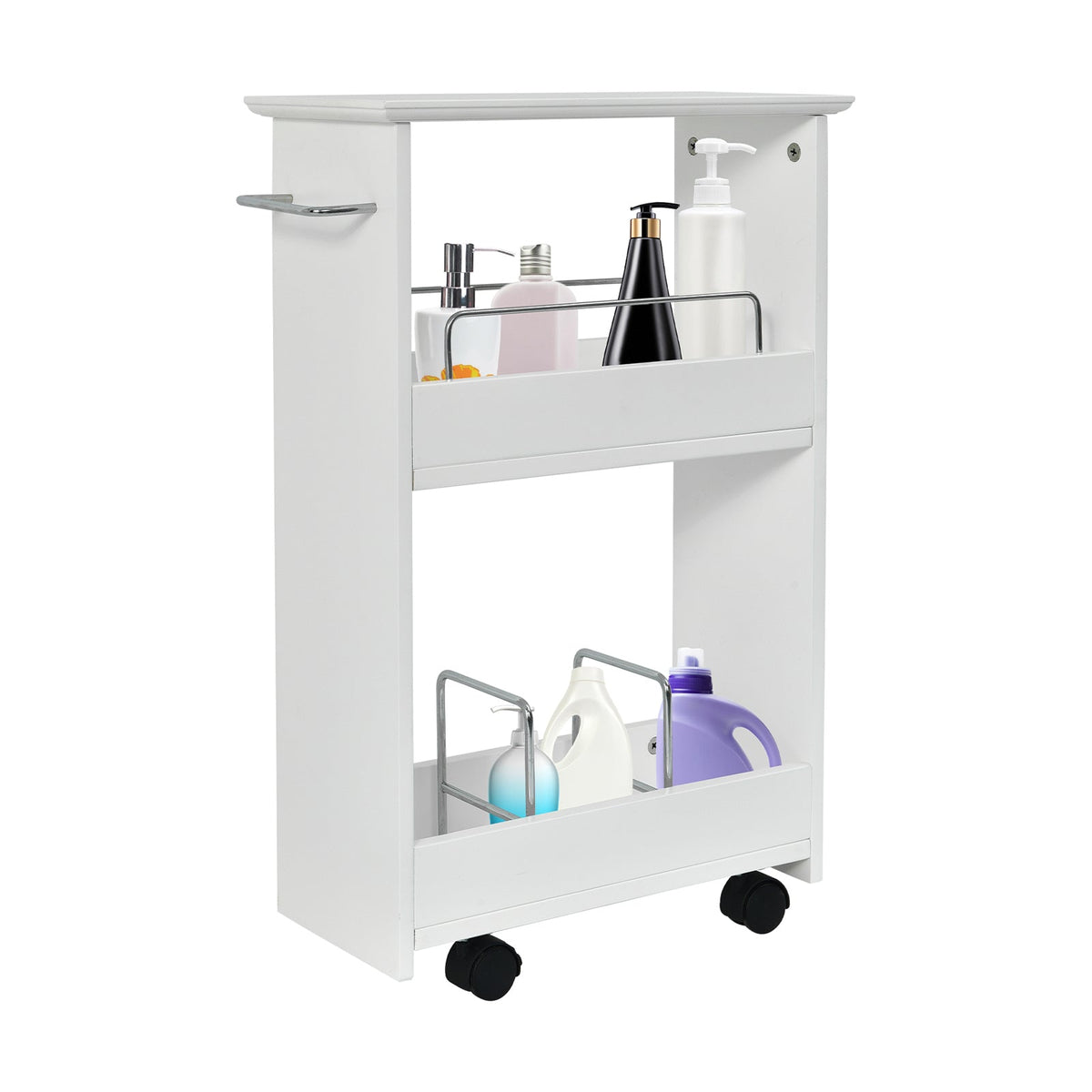 Slim Rolling 3-Tier Bathroom Mobile Shelving Cabinet wih Handle
