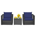 3 Pieces Patio Wicker Conversation Set with Cushion