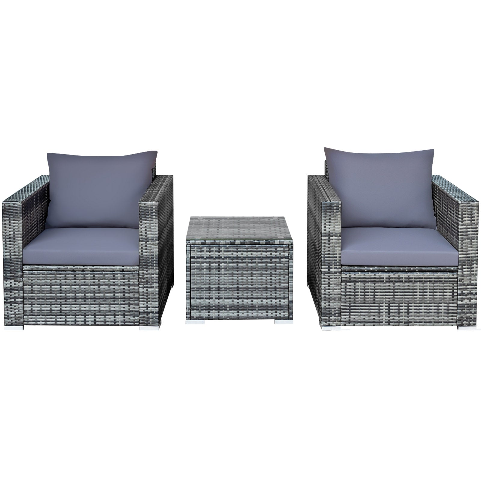 3 Pcs Patio Rattan Furniture Bistro Sofa Set with Cushioned-Navy