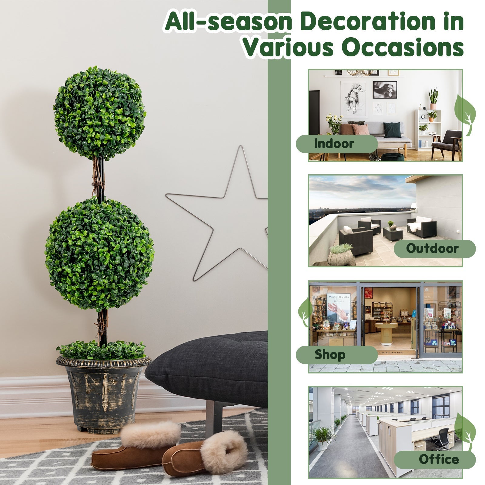 36 Inch Artificial Double Ball Tree Indoor and Outdoor UV Protection