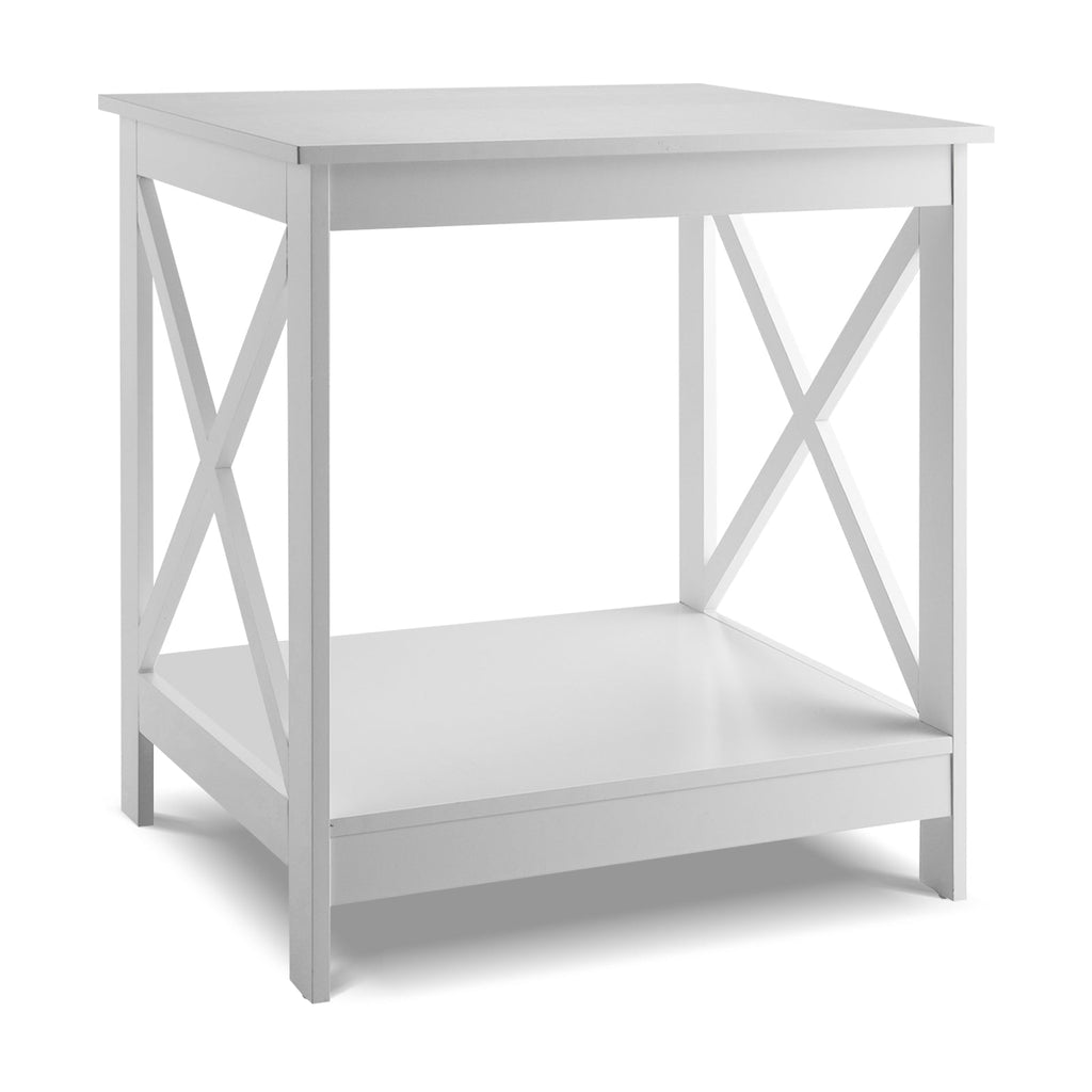 2-Tier Side Table with X-shape Design and 4 Solid Legs