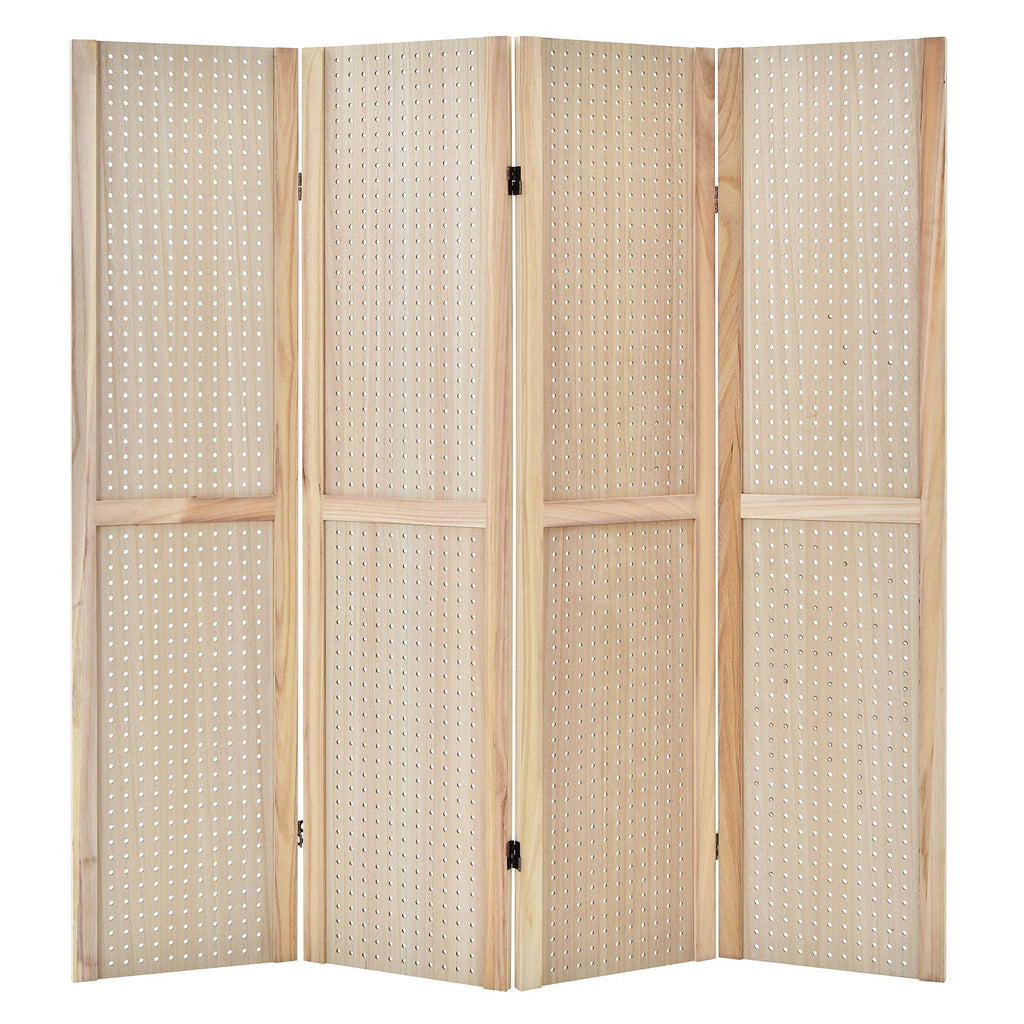 4-Panel Pegboard Display 5 Feet Tall Folding Privacy Screen for Craft Display Organized