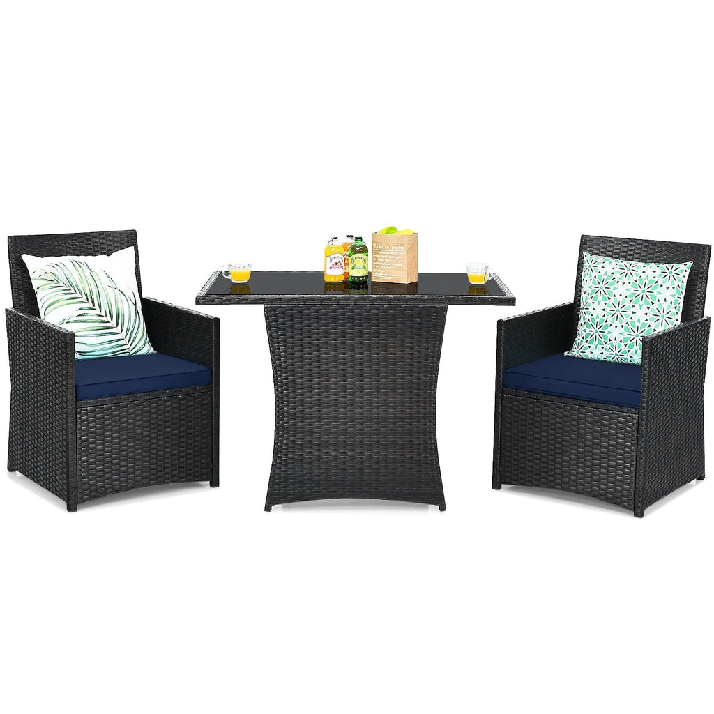 3 Pieces Patio Rattan Furniture Set with Cushion and Sofa Armrest