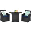 3 Pieces Patio Rattan Furniture Set with Cushion and Sofa Armrest
