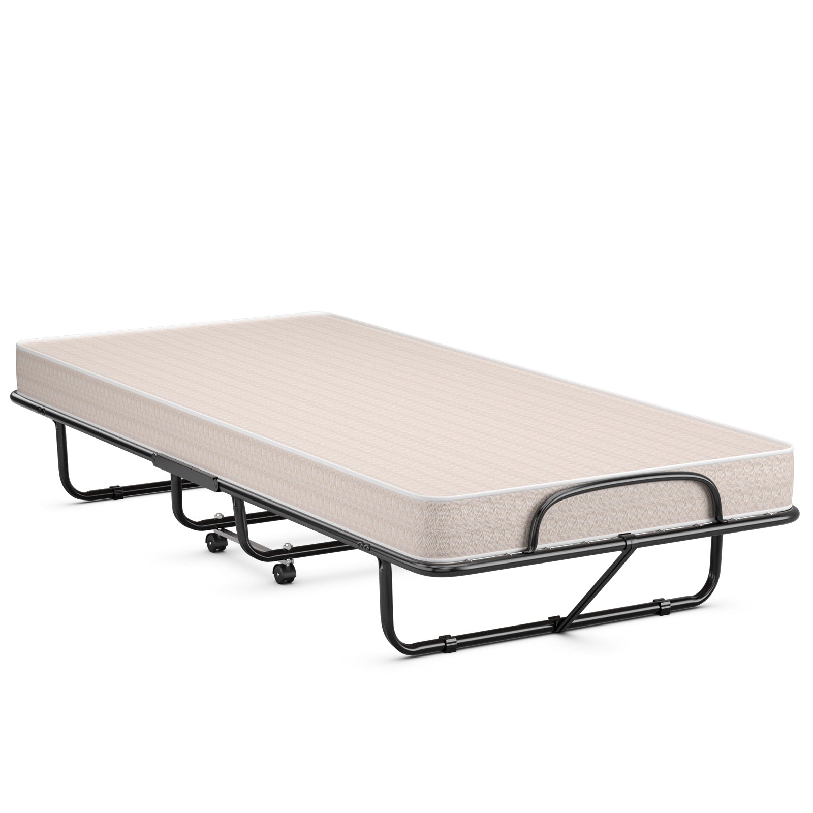 Rollaway Guest Bed with Sturdy Steel Frame and Memory Foam Mattress Made in Italy
