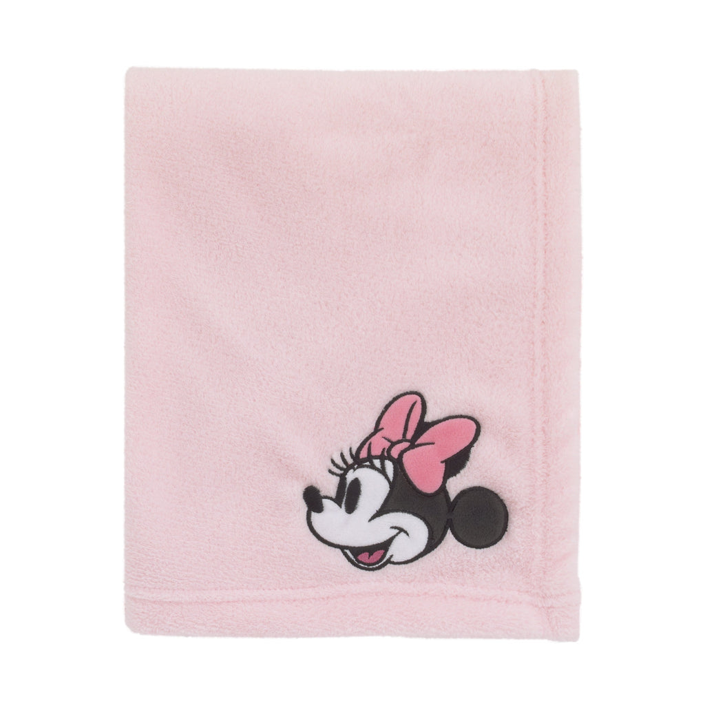 Disney Minnie Mouse 6 Piece Nursery Crib Bedding Set, Comforter, Two 100% Cotton Fitted Crib Sheets, Dust Ruffle, Baby Blanket, Changing Pad Cover, Pink, Grey & White