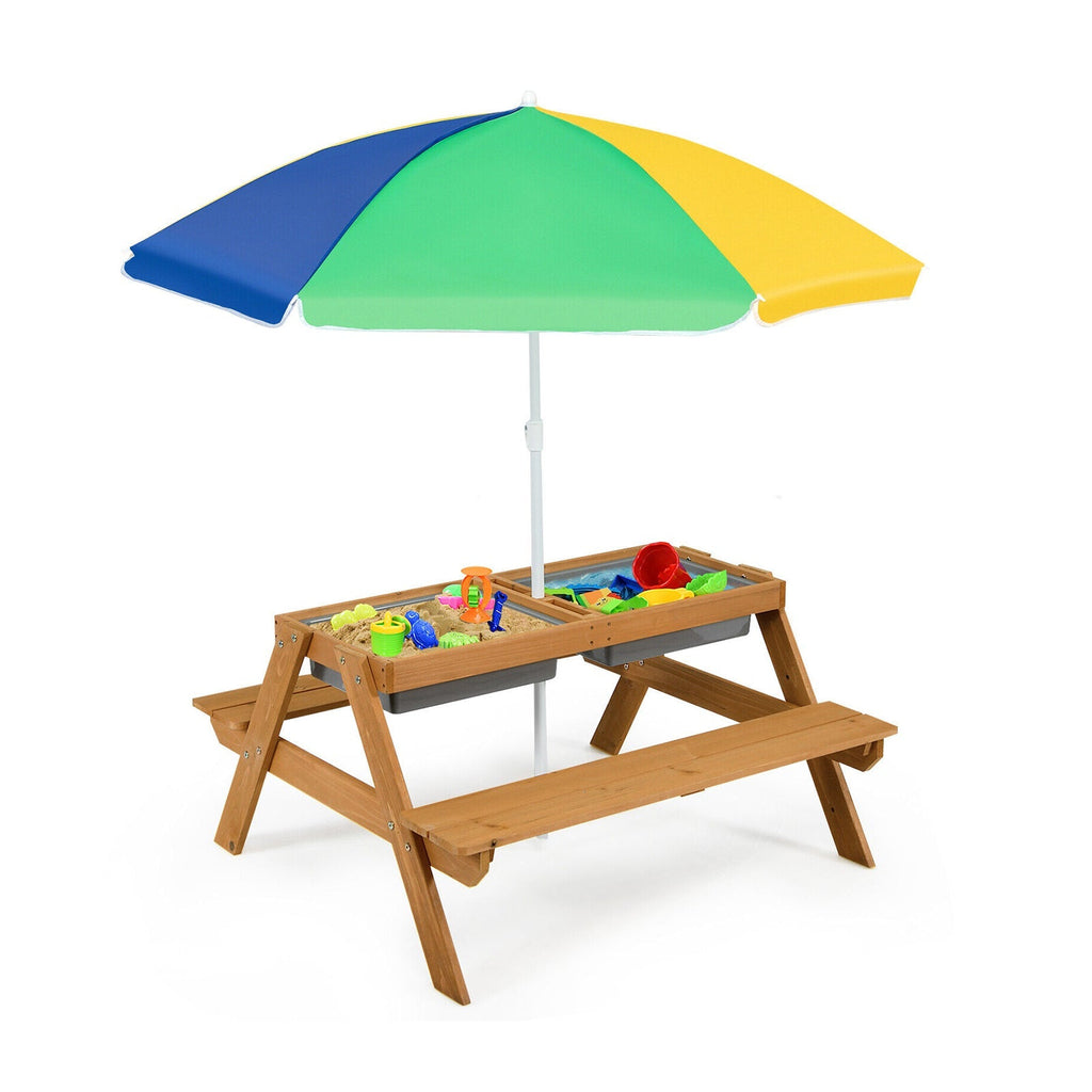 3-in-1 Kids Outdoor Picnic Water Sand Table with