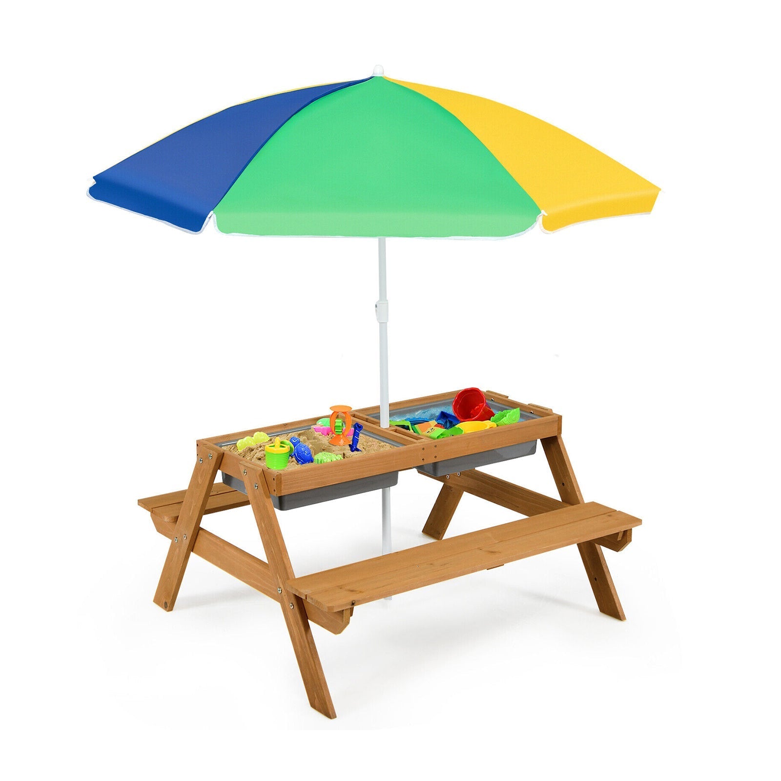 3-in-1 Kids Outdoor Picnic Water Sand Table with