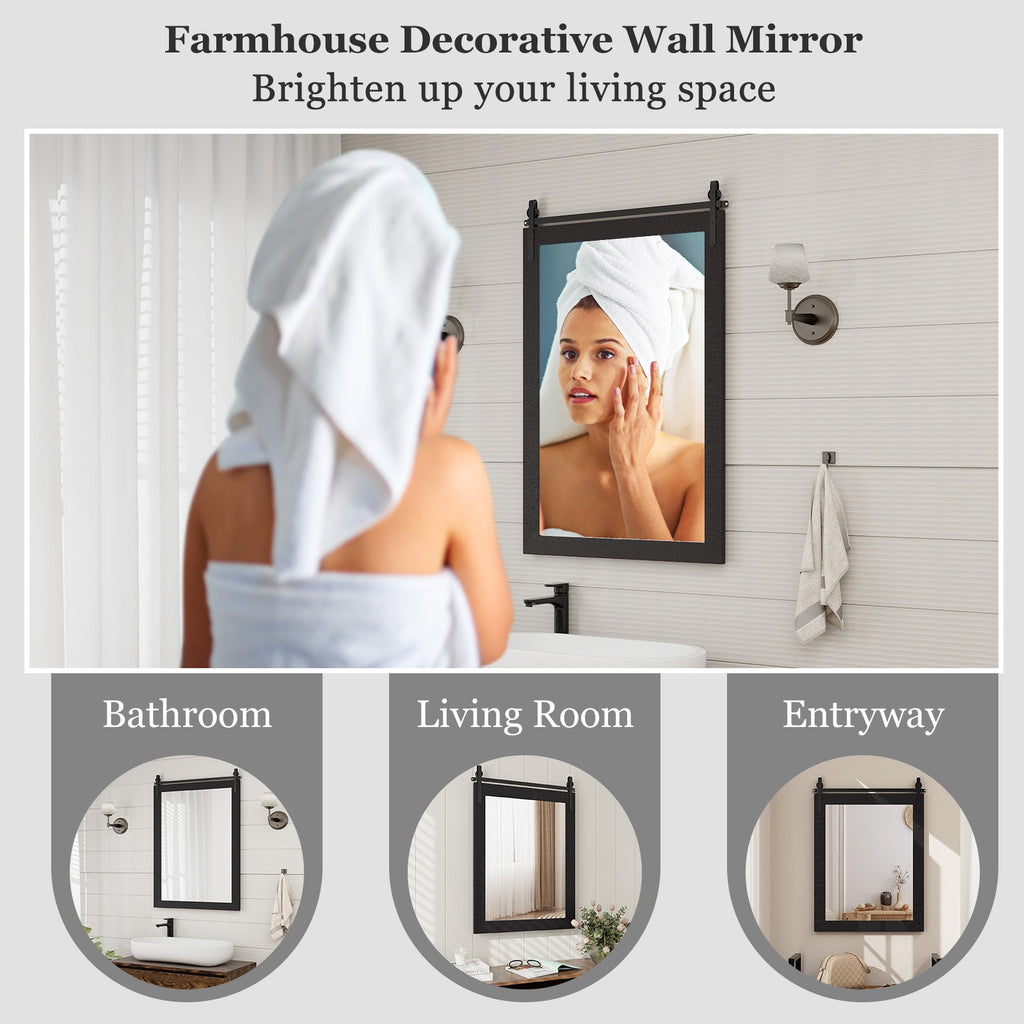 30 x 22 Inch Wall Mount Mirror with Wood Frame