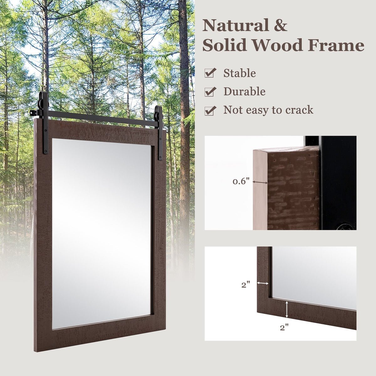 30 x 22 Inch Wall Mount Mirror with Wood Frame