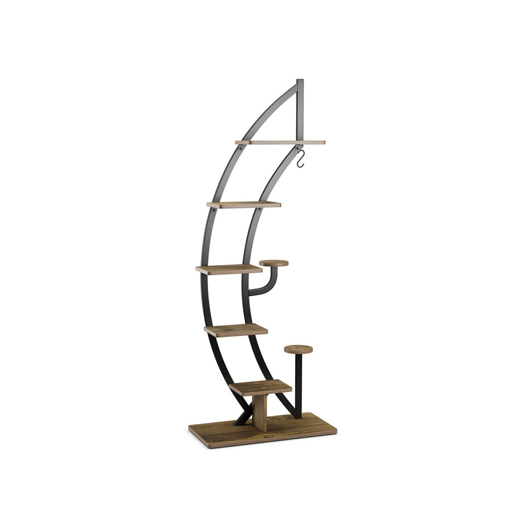 6-Tier 9 Potted Metal Plant Stand Holder Display Shelf with Hook-White
