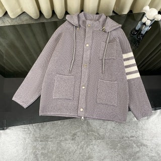 Thom Browne Chunky Knit Cashmere Detachable Zipper Hooded Jacket
