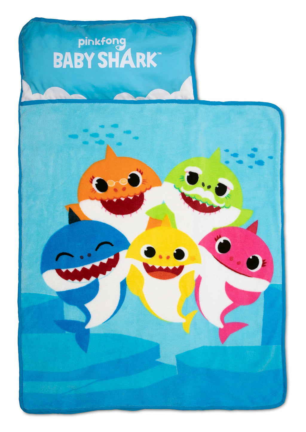 NoJo Baby Shark Toddler Nap Mat - Includes Attached Pillow and Blanket