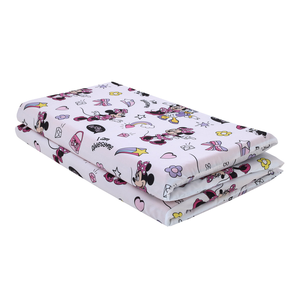 Minnie Mouse I am Awesome Lavender, Pink and White, Daisy Duck Rainbow Hearts and Stars Preschool Nap Pad Sheet
