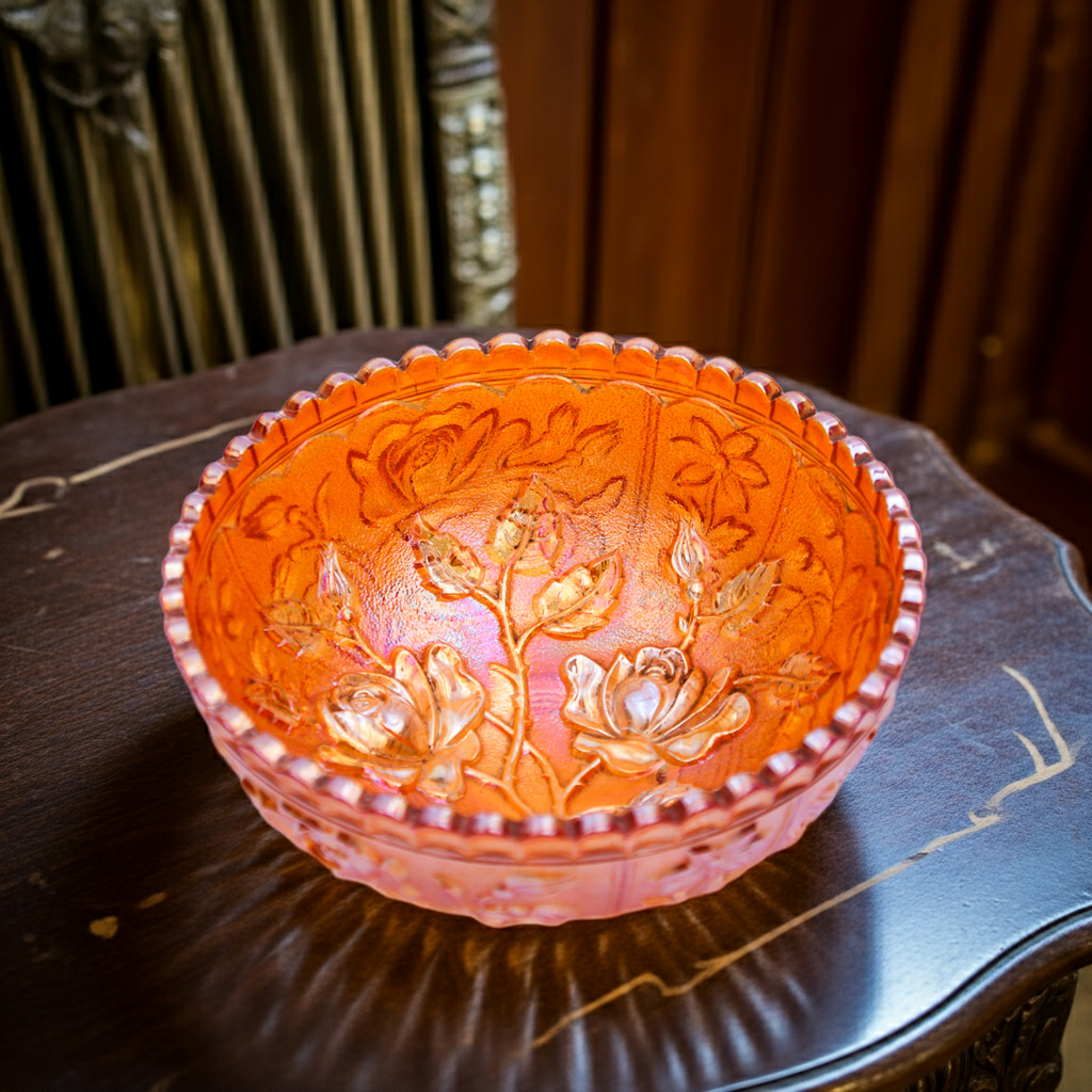 Imperial Luster Rose Marigold Carnival Glass Bowl 4 7/8"