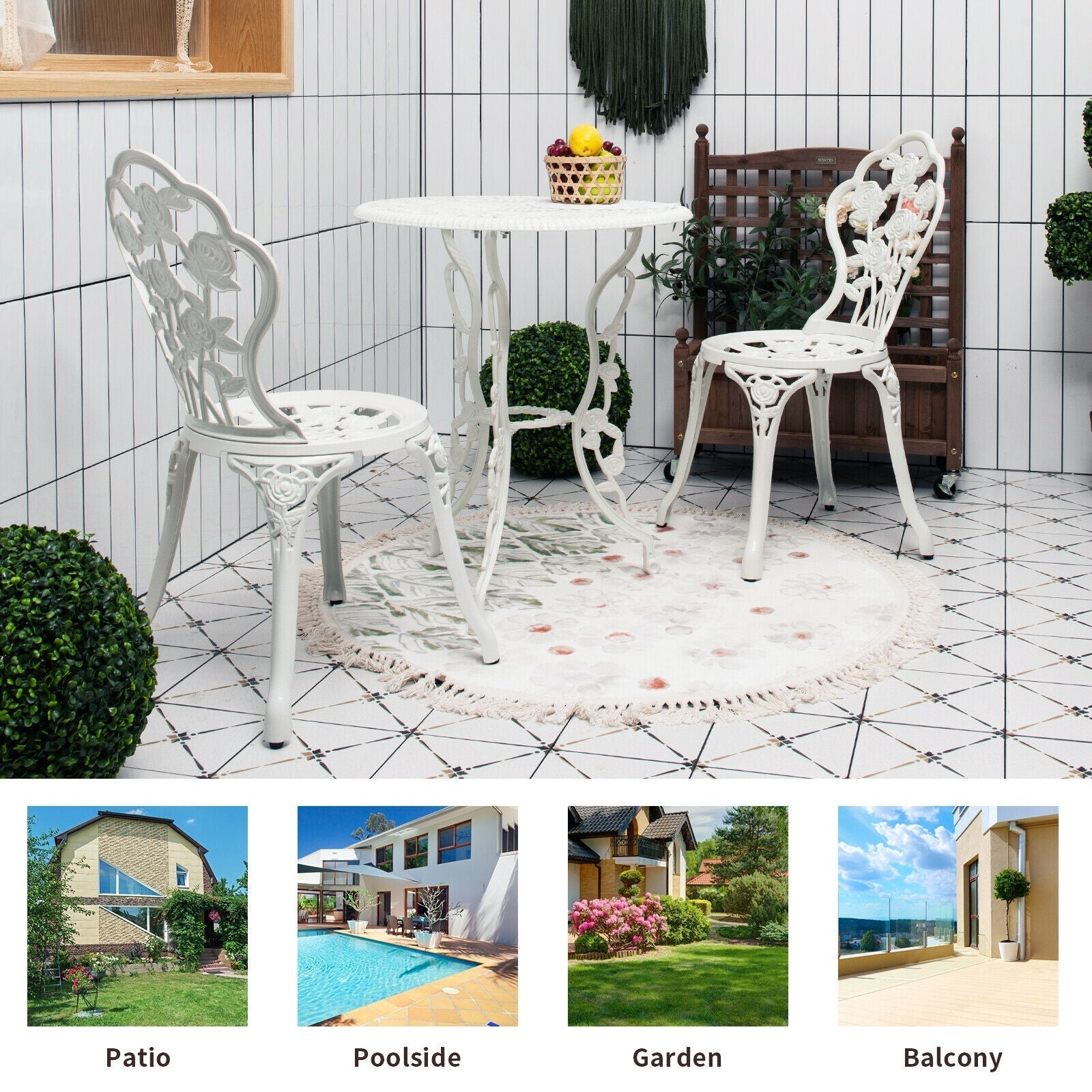 Outdoor Cast Aluminum Patio Furniture Set with Rose Design