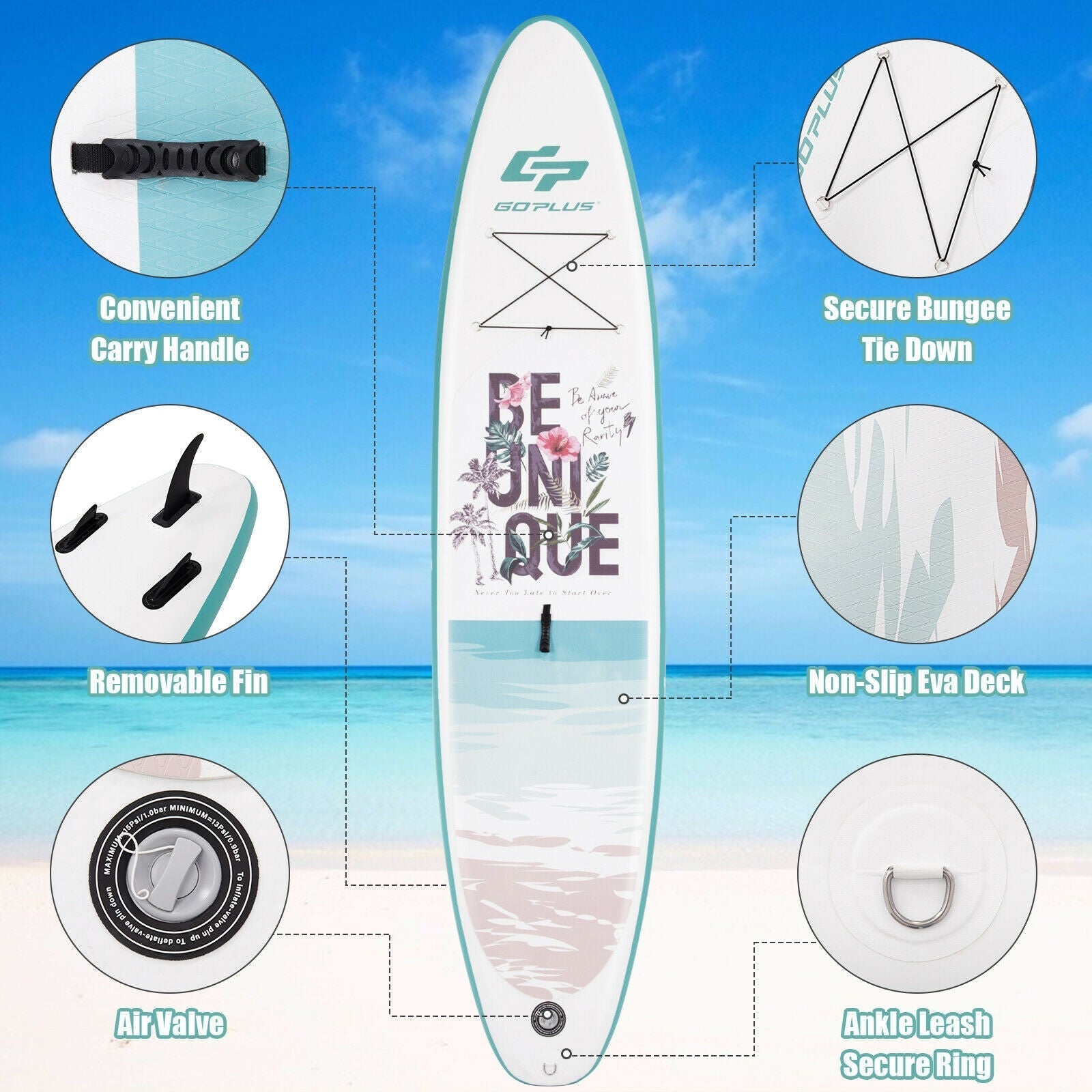 10.5 ft Inflatable Stand Up Paddle Board Surfboard with Aluminum Paddle Pump